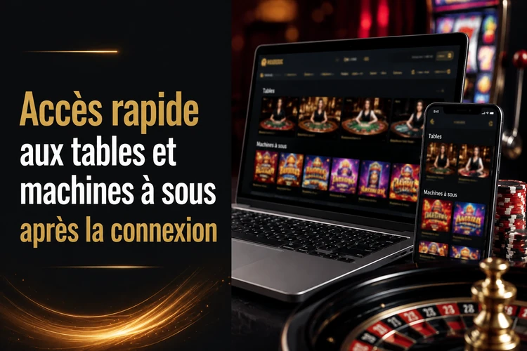 Accès rapide aux tables et machines à sous après la connexion
